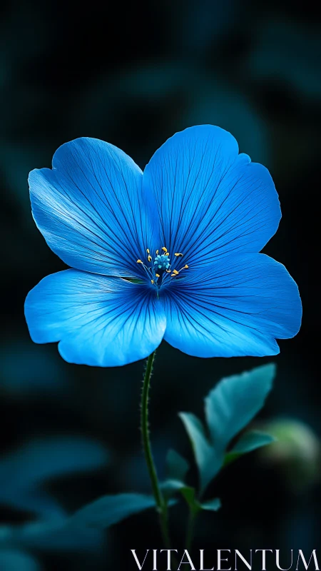 Vibrant Blue Flax Flower Against Dark Moody Backdrop