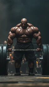 Powerlifter at peak focus under heavy barbell spotlight.
