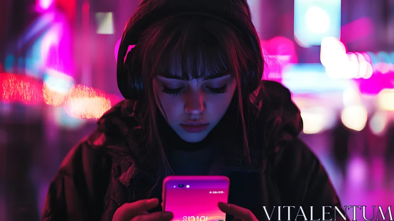 Neon-lit cyberpunk portrait with shallow depth of field focus.