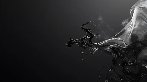 Liquid obsidian surge with ethereal white vapor forms.