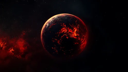 Molten ember planet drifting alone in a star-scarred void.
