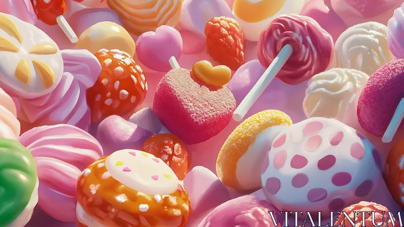 Vibrant 3D Confectionery Composition: Textured Candy Sculptures in Neon Palette.