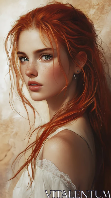 High-resolution digital portrait of red-haired woman with soft rim lighting