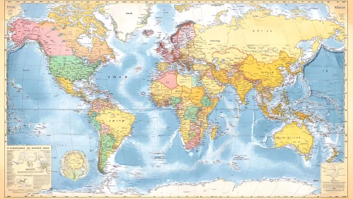 Political world map showing countries and oceans in color.
