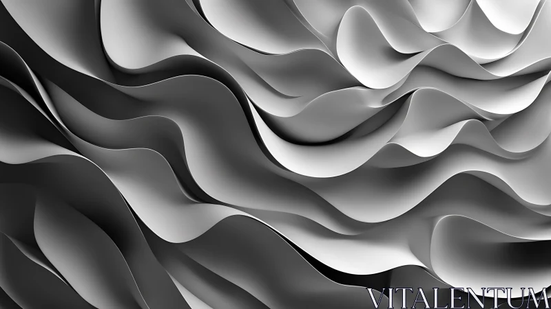 Monochrome sculpted waves create a flowing abstract landscape