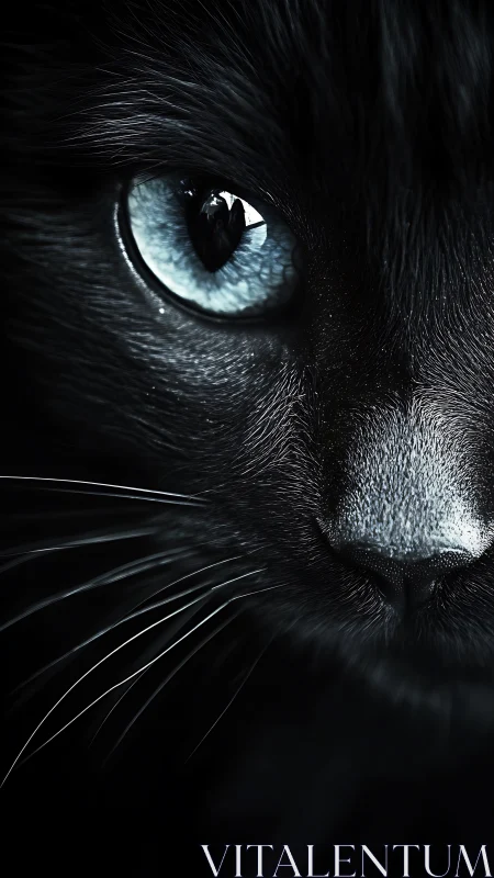 Feline Iris Macro Study: Blue-Eyed Black Cat Ocular Morphology.