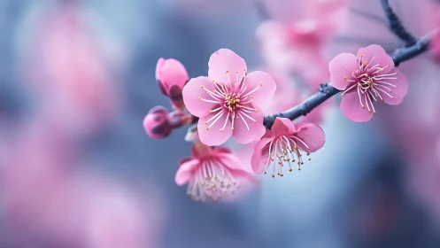 Pink Cherry Blossoms Dance on Spring Branches.