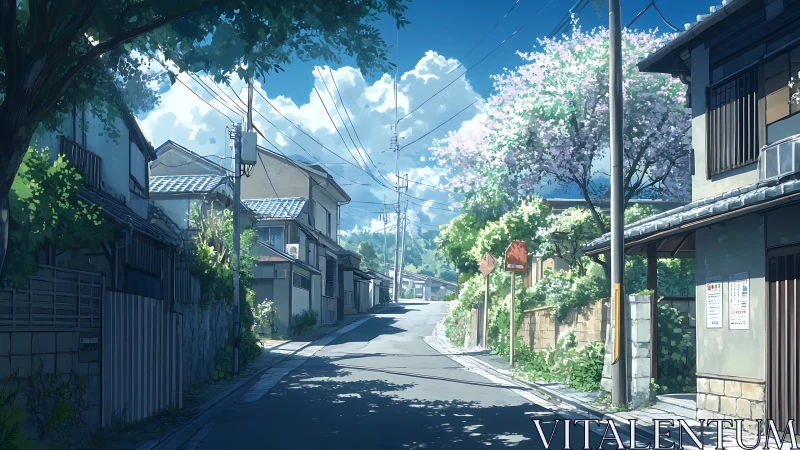 Sunlit hillside lane drifts through a quiet anime afternoon.