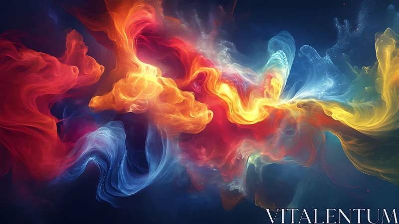 Colorful swirling nebula dances across a deep cosmic sky