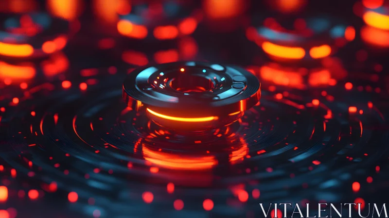 Futuristic Glowing Rings on Dark Surface, Sci-Fi Digital Art.