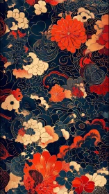 Ornamental Florals Against Indigo: Botanical Richness.