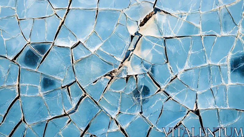 Close-up of Fragmented Blue Glass in Abstract Geometric Pattern.