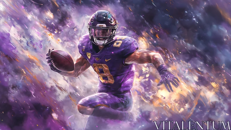 Digital painting depicts football player running with ball