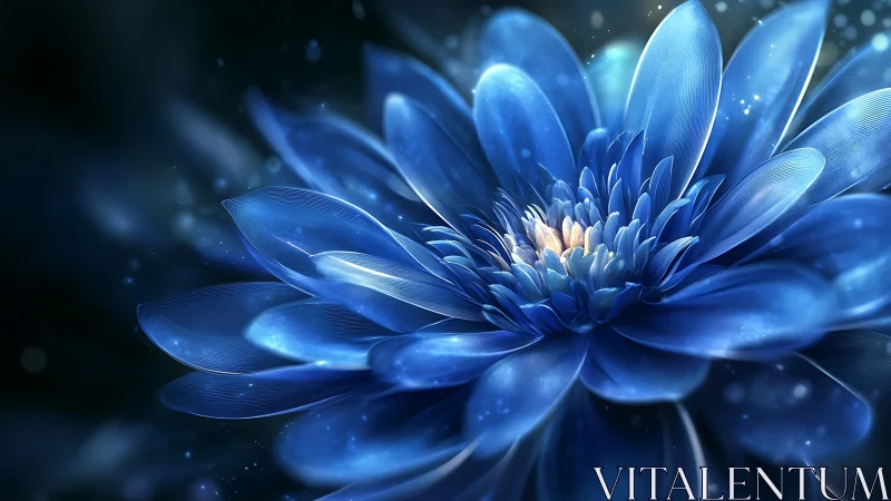 Luminescent Blue Flower with Ethereal Particle Effects