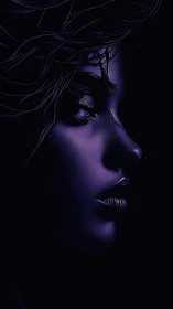 Side-lit violet portrait isolates facial relief with neon edges