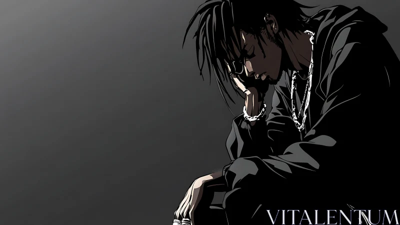 Quiet midnight reflection with a brooding anime dreamer.