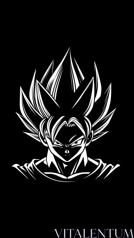 Stark monochrome warrior portrait with spiked energy hair.