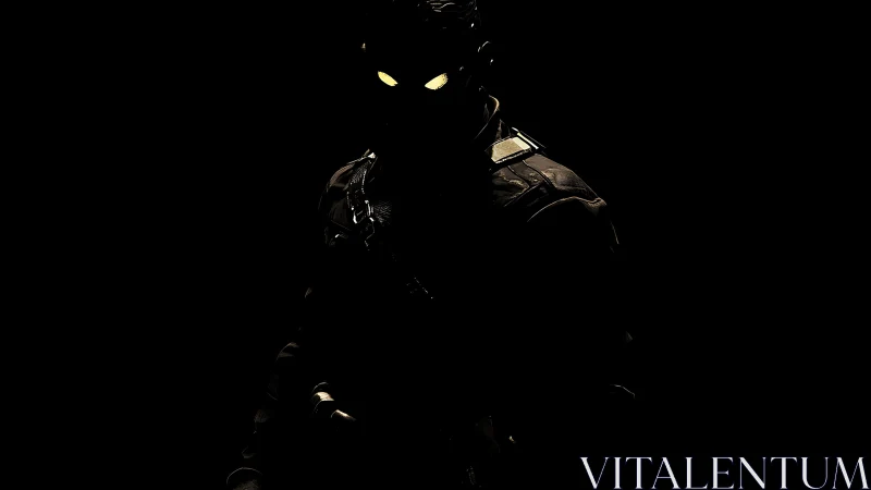 Silhouetted tactical figure is defined by minimal rim light