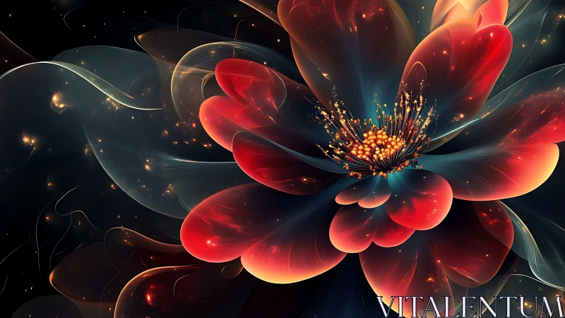 Digital macro illustration of luminous abstract flower form.