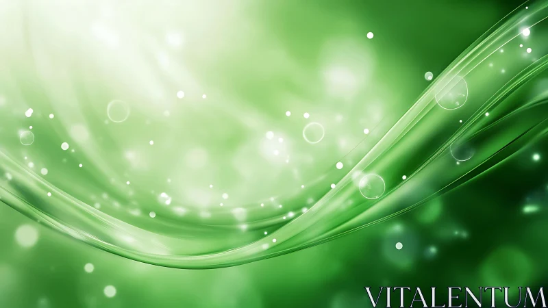 Abstract green waves with glowing light effects and soft bokeh.