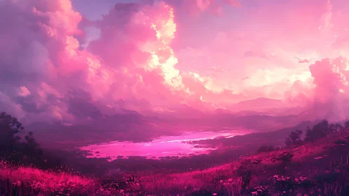 Cotton-candy stormlight over neon orchid valley dreamscape.