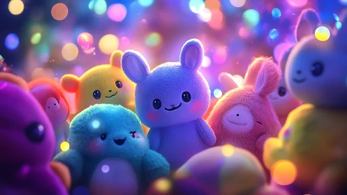 Soft plush critters glow like candy lights at dreamtime