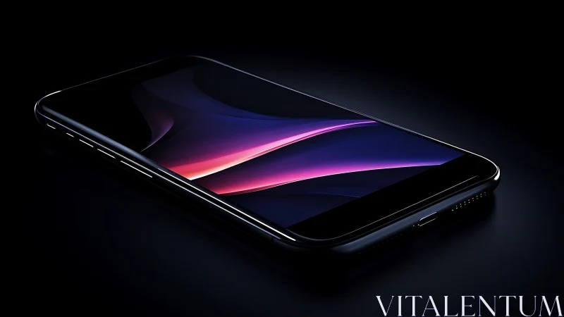Sleek smartphone glows with neon ribbons of pink-to-blue gradient light