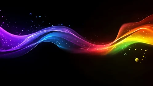 Rainbow light waves flow across deep black digital space.
