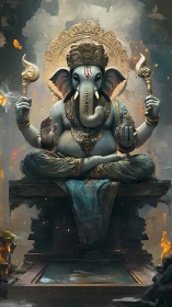 Divine elephant-headed deity in ornate digital throne glow