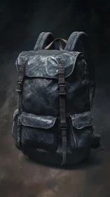 Photorealistic worn canvas backpack with tactical detailing.