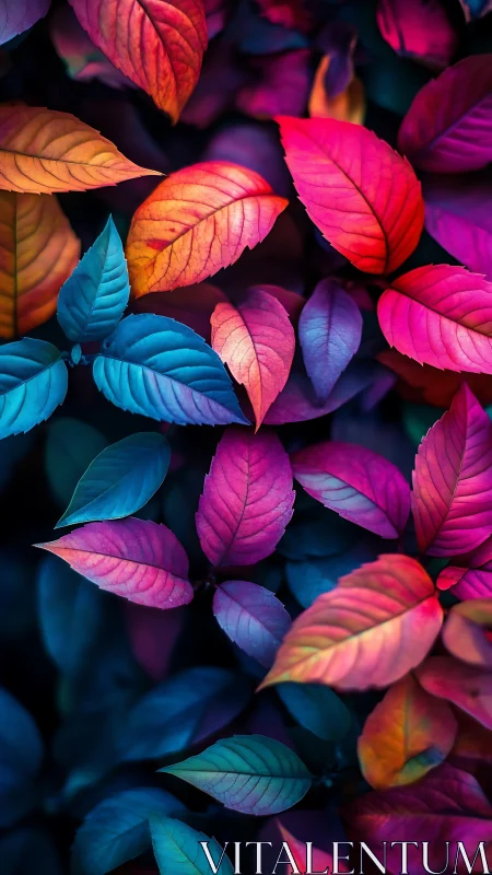 Neon dusk foliage singing in a rainbow forest hush.