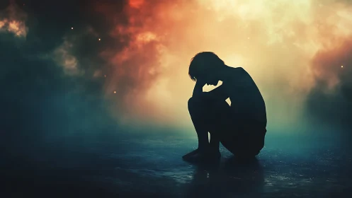 Quiet storm of feelings in a glowing twilight haze.