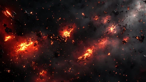 Explosive Space Battle with Fiery Debris Collision