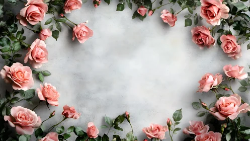 Pink Roses Frame Neutral Canvas: Floral Layered Composition.