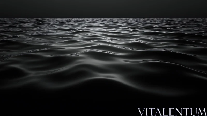 Monochrome low light seascape with smooth reflective waves.