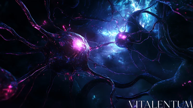 Neural network cluster glowing with bioluminescent energy.