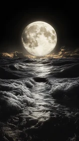 Moonlit waves rolling toward a glowing horizon dreamscape.