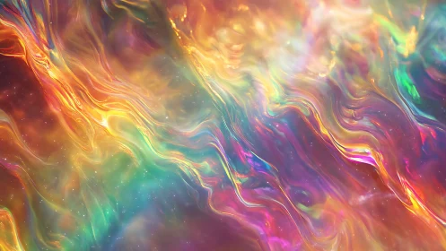 Multicolored fluid light streaks in abstract digital space field.