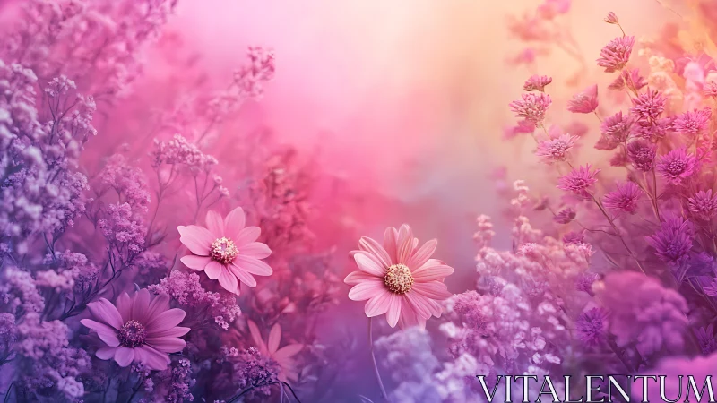 Pink Daisy Bloom Field: Soft Focus Floral Gradient Study.