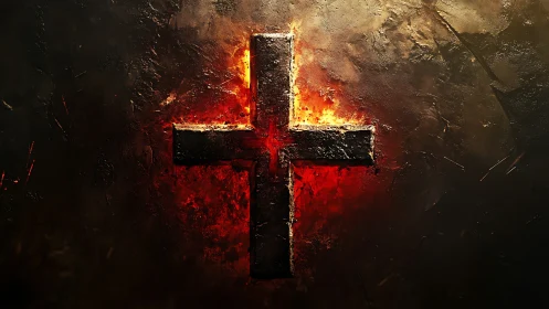 Charred iron cross blazing from a molten embered void.