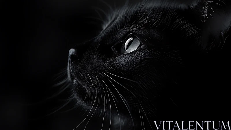 Black Cat Stares Into Luminous Night Contemplation