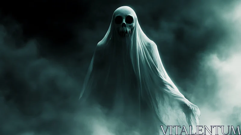 Spectral wraith entity in dense teal atmospheric fog field.