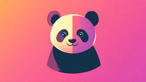 Neon dusk panda smiles softly through a split pastel glow