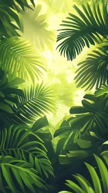 Dense tropical jungle foliage under bright green light.