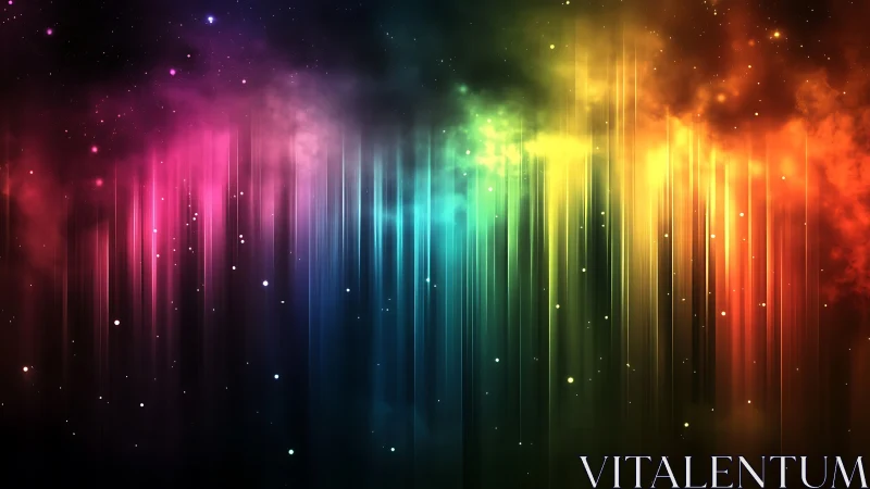 Digital painting of prismatic nebula curtains and light shafts.