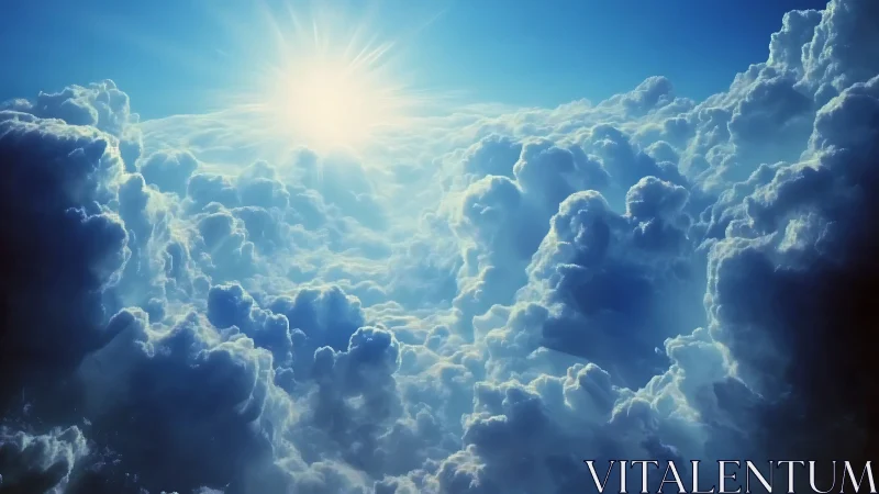 Sunlight penetrates dense cumulus cloud tops in bright sky