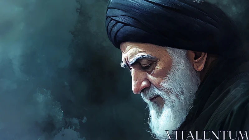 Profile study of elder in turban with textured digital brushwork.
