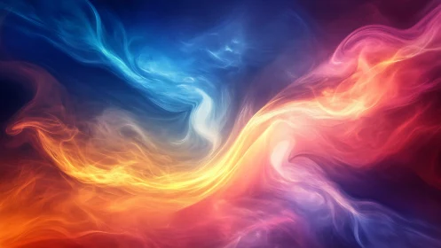 Flowing Energy Waves: Blue and Orange Abstract Collision.