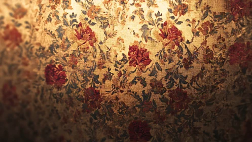 Textured floral damask fabric with aged patina lighting design.
