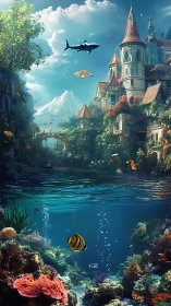 Dual-Realm Coral Kingdom Under Floating Castle Spires.